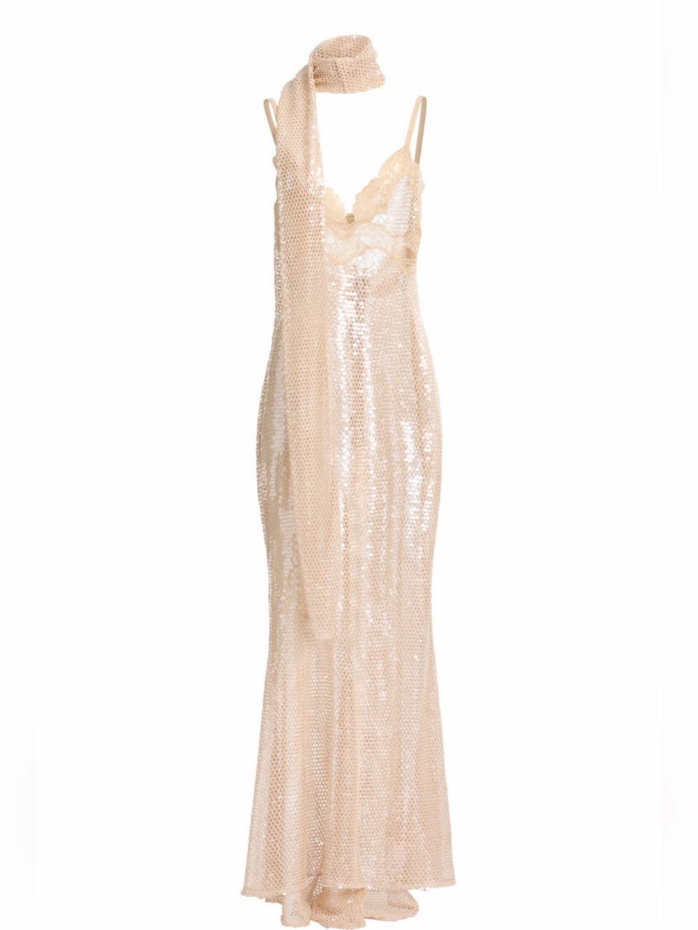 Elie Saab Champagne Sequin Slip Maxi Dress
